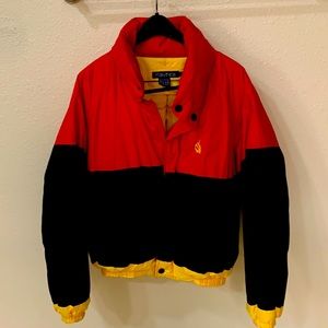 Nautica Classic Retro 90’s Down Puff Jacket - Red / Blue with Yellow Trim.